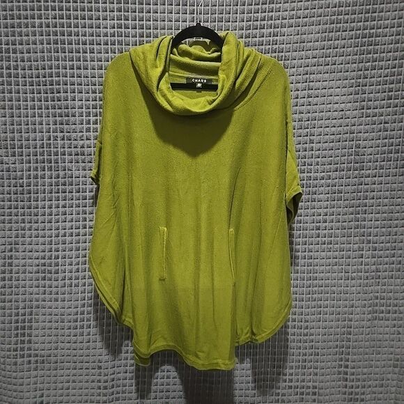 Chaus Sweater Poncho Shawl Top SzM/L Green Oversized Knit Cowl Boho Chic Pacha - Picture 3 of 16